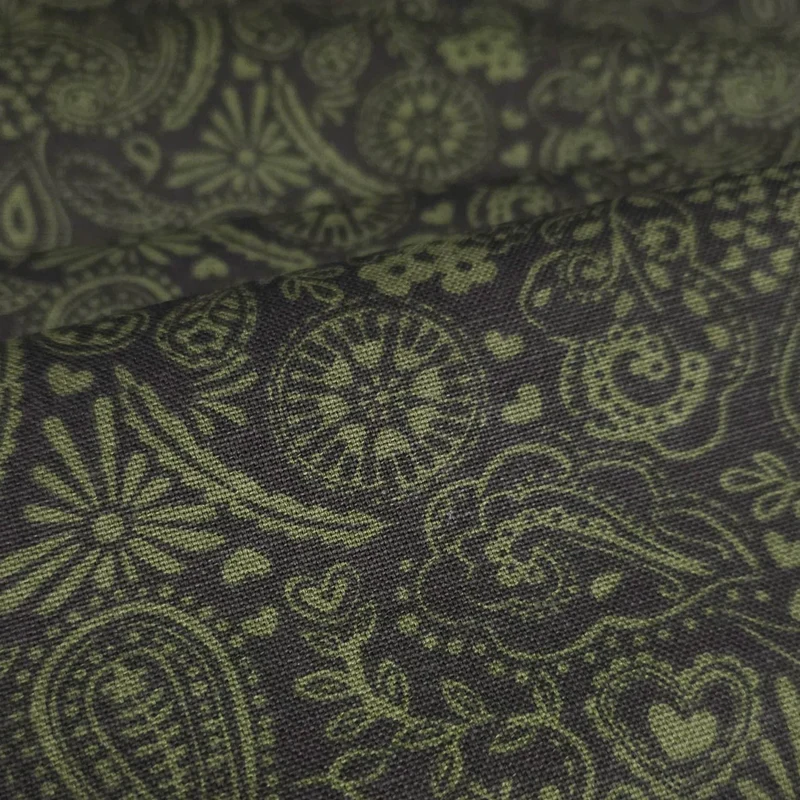 Tissu canevas de coton demi-natté | Paisley | Marine et vert olive
