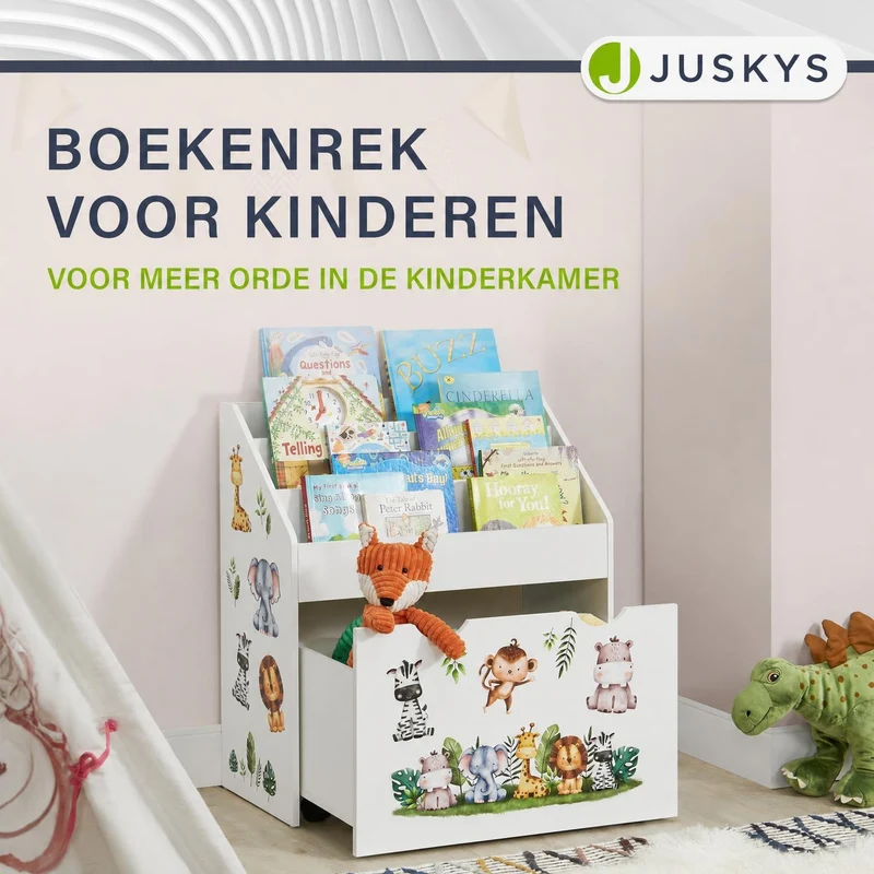 Bibliothèque pour enfants avec 3 compartiments et coffre à jouets coulissant