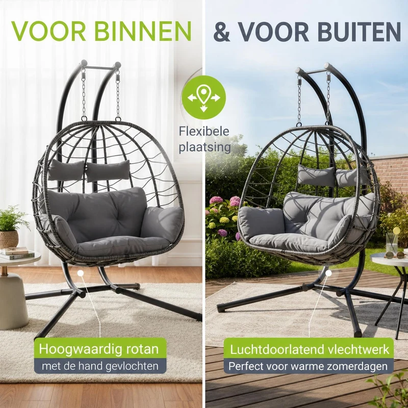 Fauteuil suspendu double en résine tressée Aria