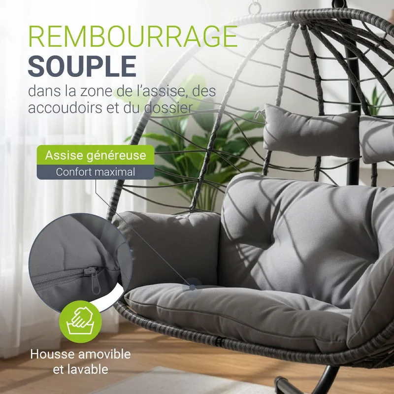 Fauteuil suspendu double en résine tressée Aria
