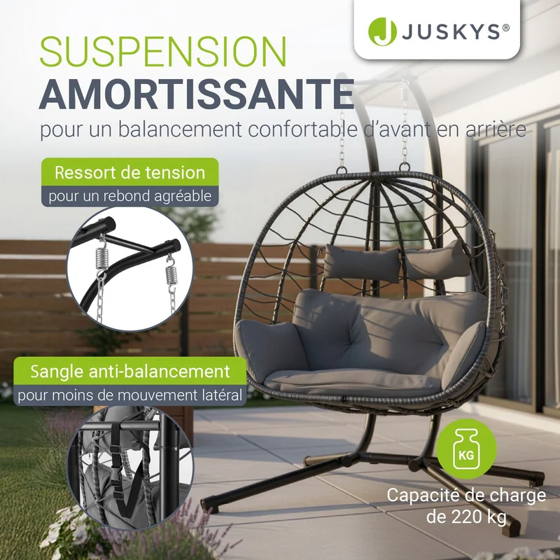 Fauteuil suspendu double en résine tressée Aria
