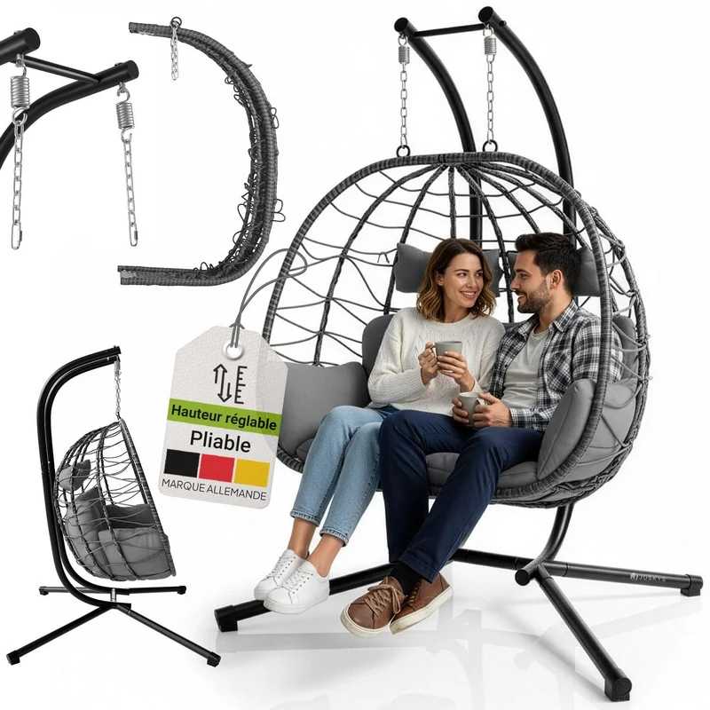 Fauteuil suspendu double en résine tressée Aria