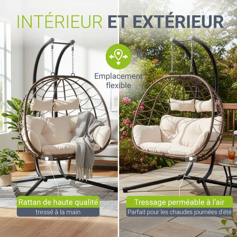 Fauteuil suspendu double en résine tressée Aria
