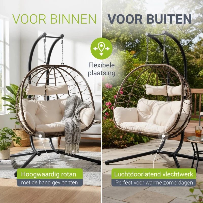Fauteuil suspendu double en résine tressée Aria