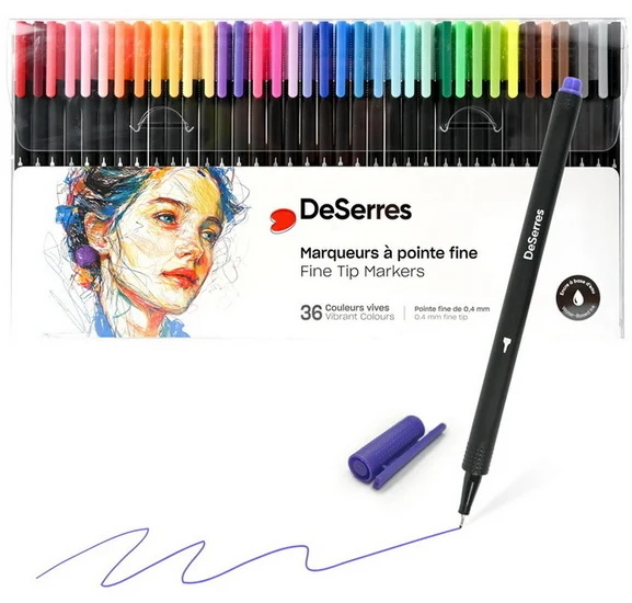 Set of 36 Fine Tip 0.4MM Markers