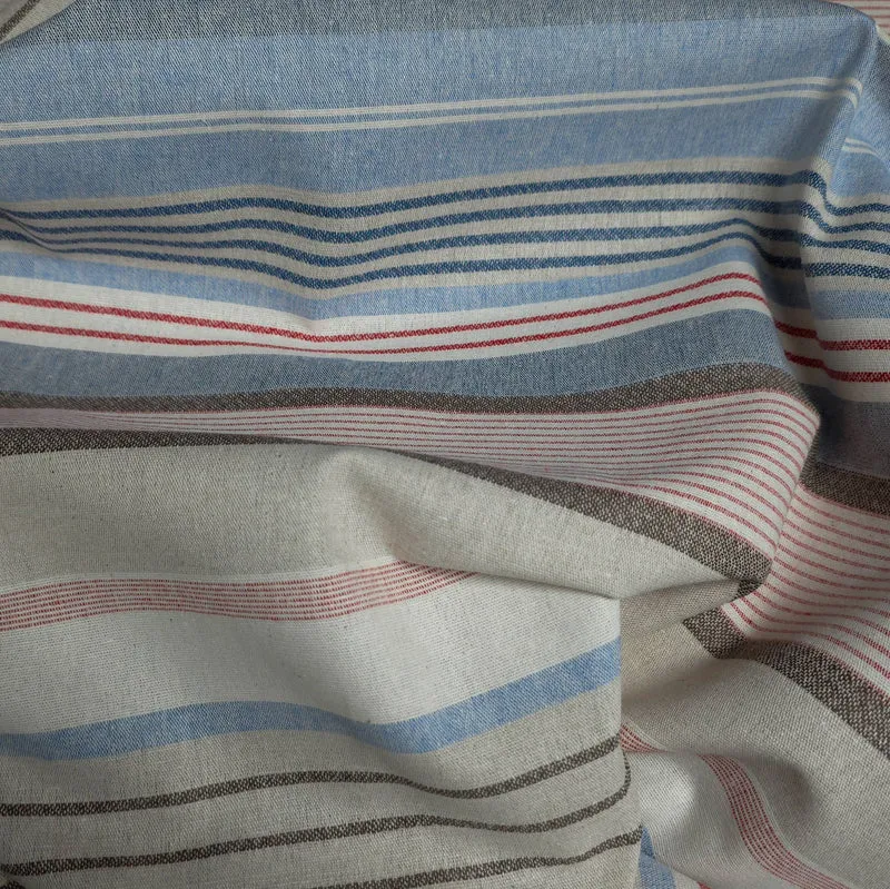 Canevas de coton recyclé tissé teint | Rayures nautiques | Bleu et rouge | Katia Fabrics