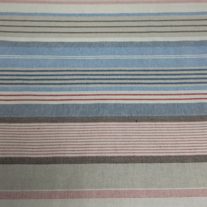 Canevas de coton recyclé tissé teint | Rayures nautiques | Bleu et rouge | Katia Fabrics