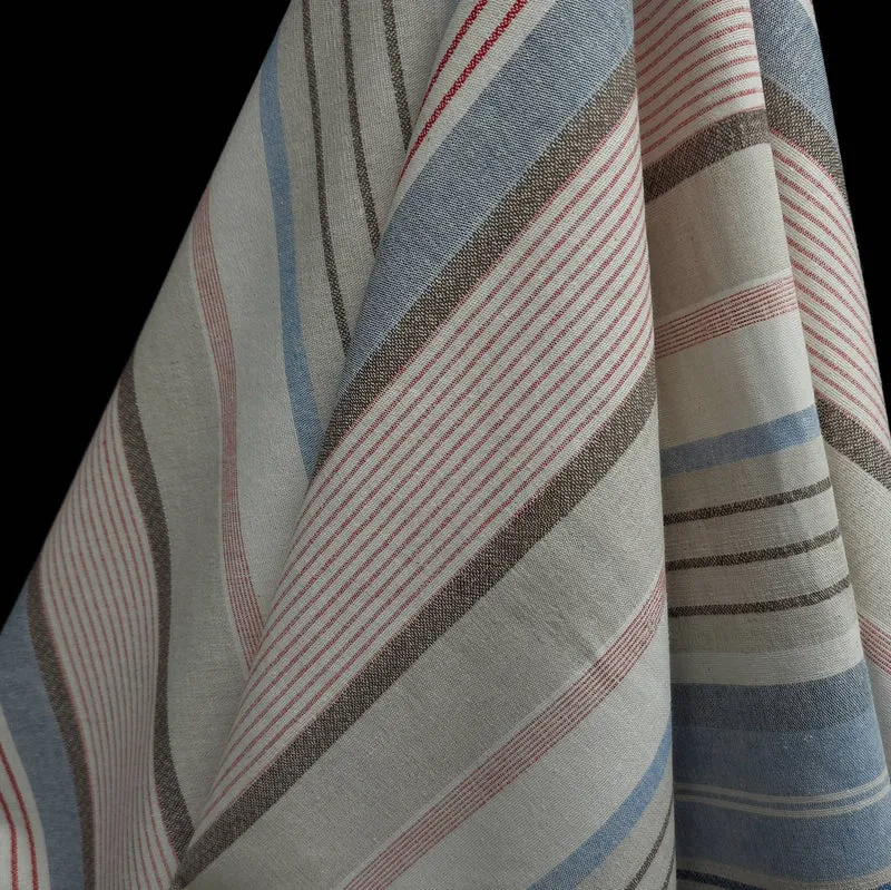Canevas de coton recyclé tissé teint | Rayures nautiques | Bleu et rouge | Katia Fabrics