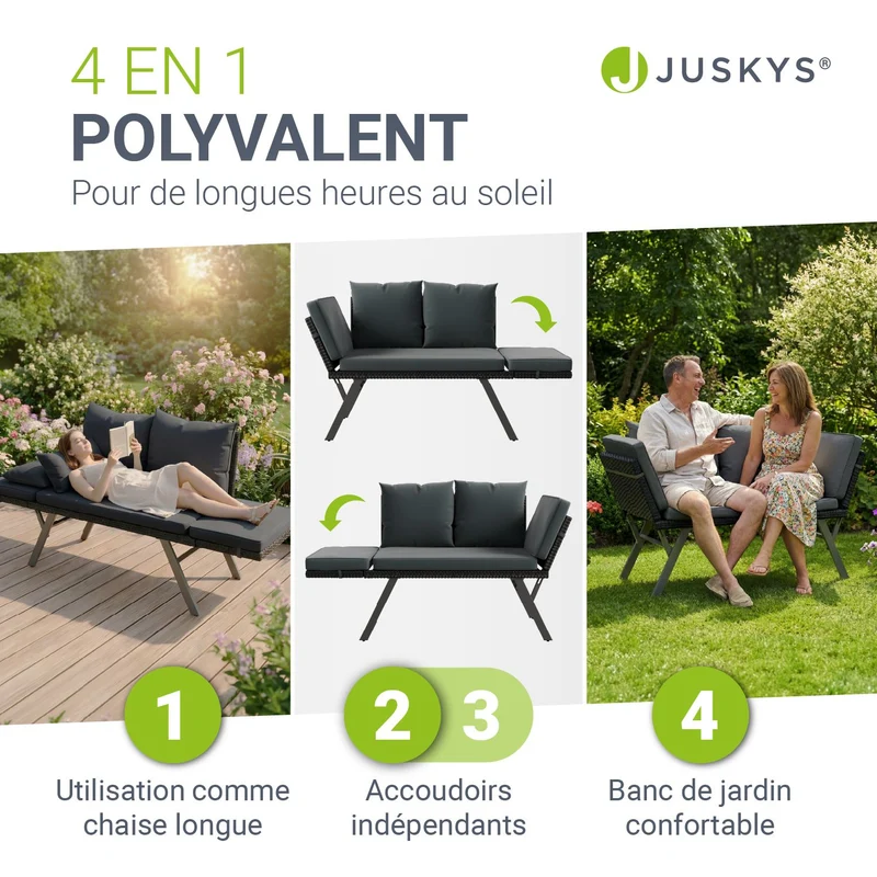 Banc de jardin 2en1 en résine tressée Calvia