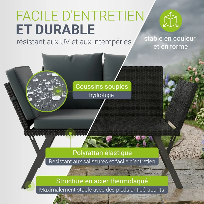 Banc de jardin 2en1 en résine tressée Calvia