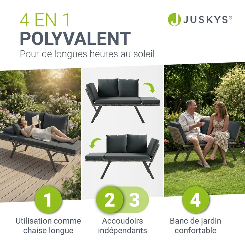 Banc de jardin 2en1 en résine tressée Calvia