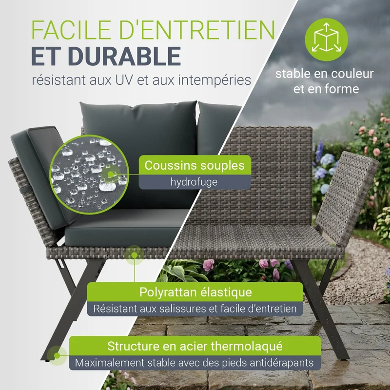 Banc de jardin 2en1 en résine tressée Calvia