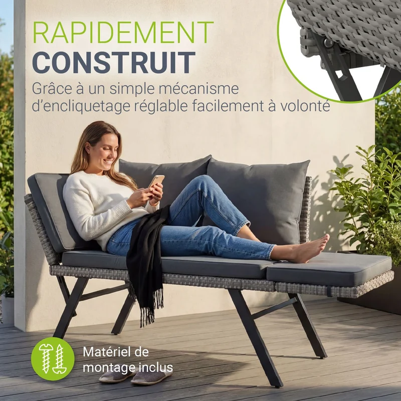 Banc de jardin 2en1 en résine tressée Calvia
