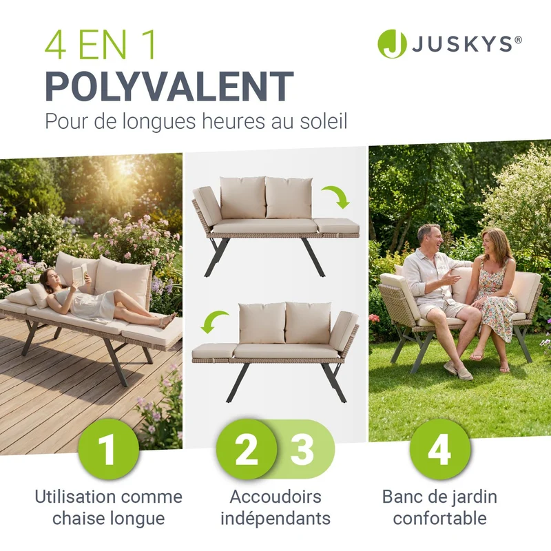 Banc de jardin 2en1 en résine tressée Calvia