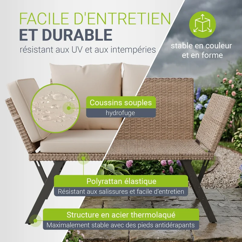 Banc de jardin 2en1 en résine tressée Calvia