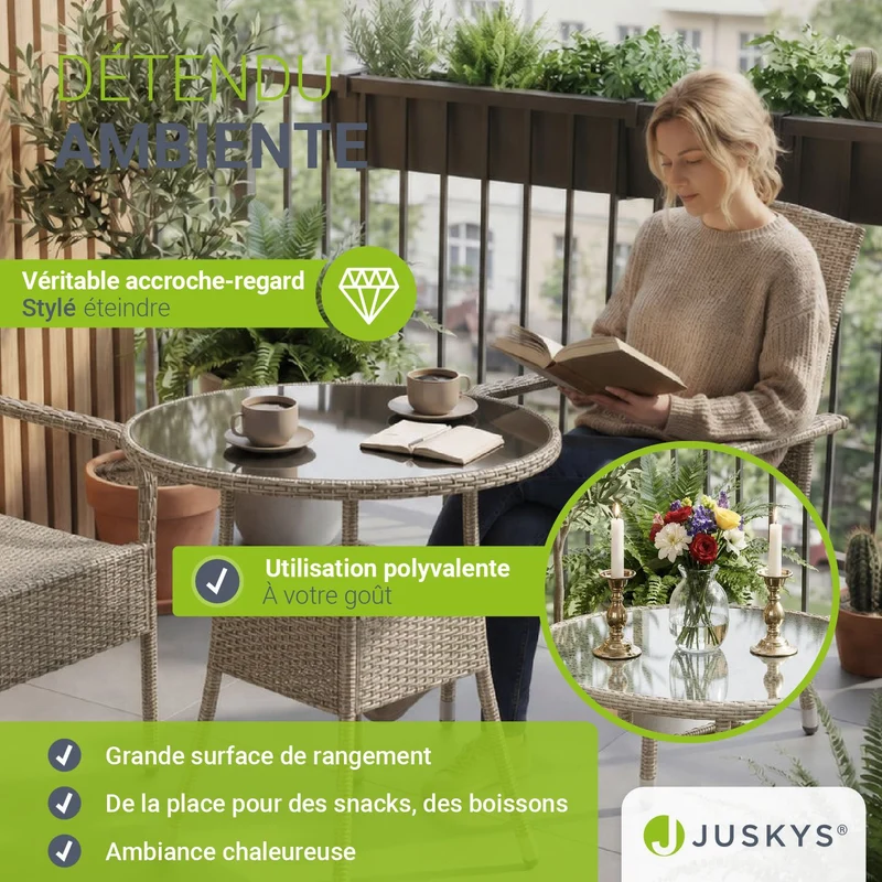 Table de jardin ronde en résine tressée Yoro