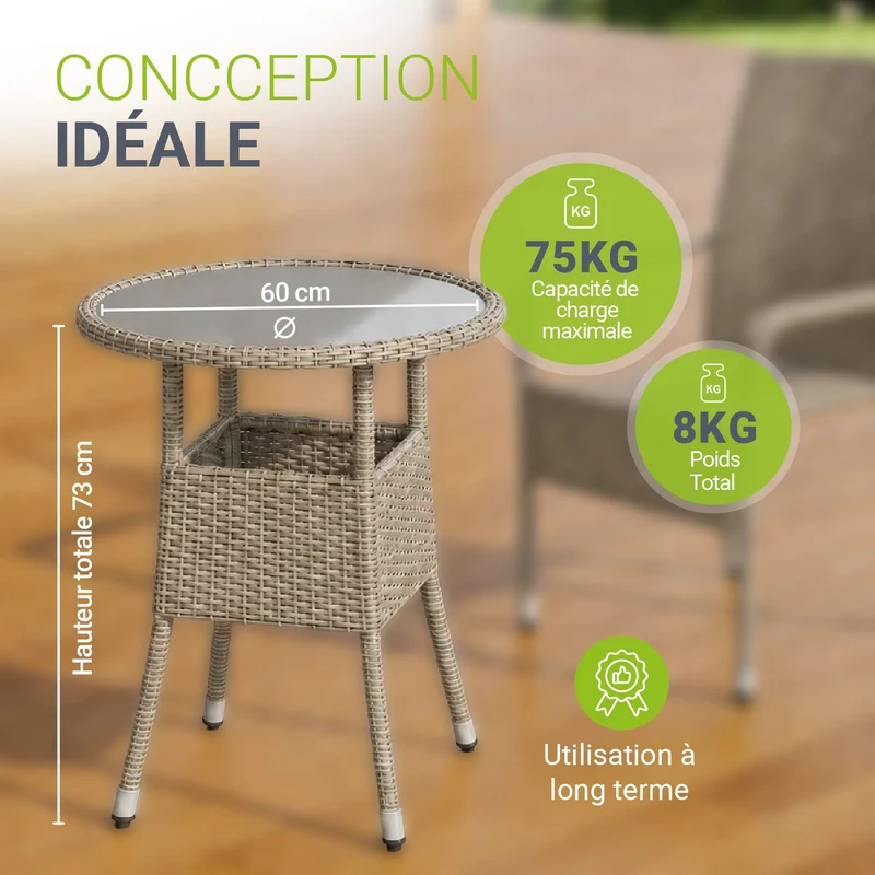 Table de jardin ronde en résine tressée Yoro