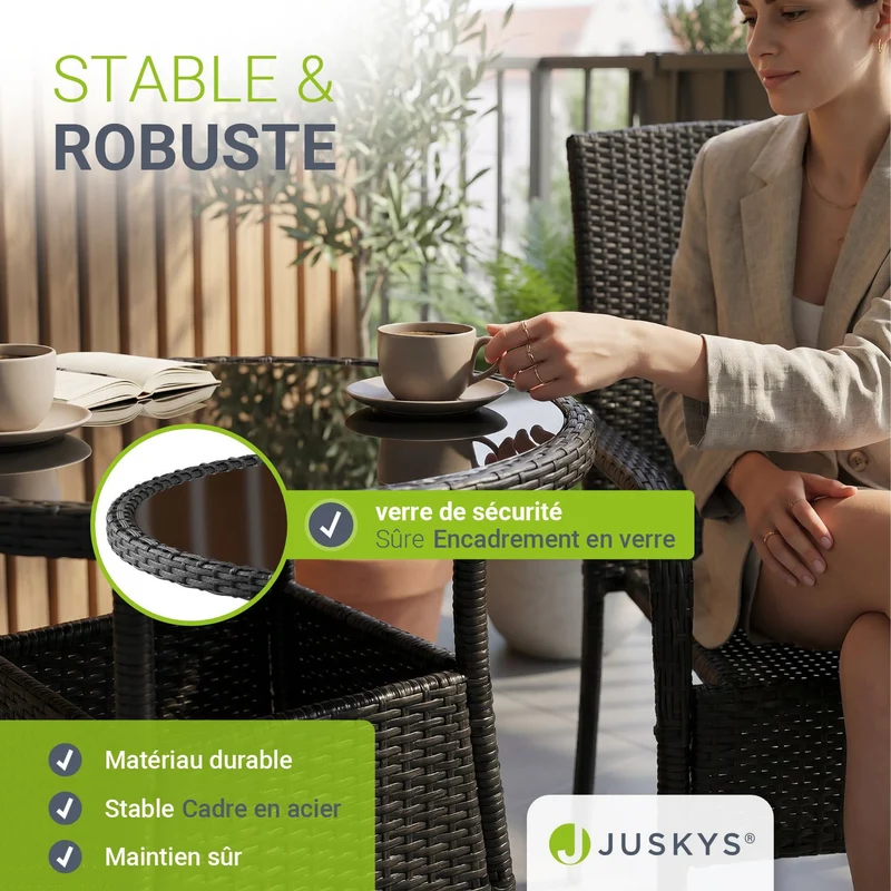 Table de jardin ronde en résine tressée Yoro