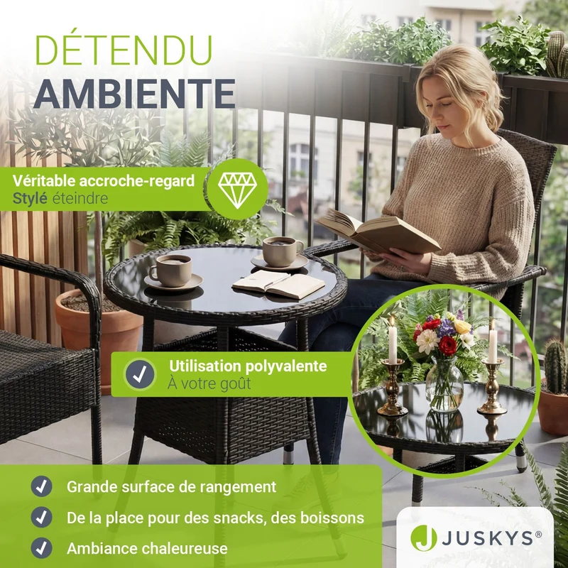 Table de jardin ronde en résine tressée Yoro