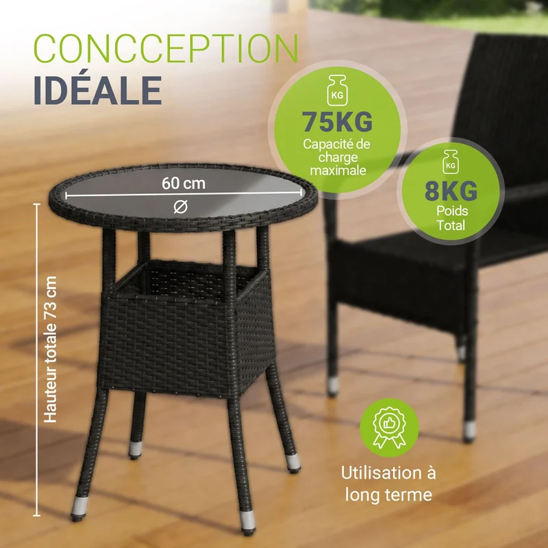 Table de jardin ronde en résine tressée Yoro