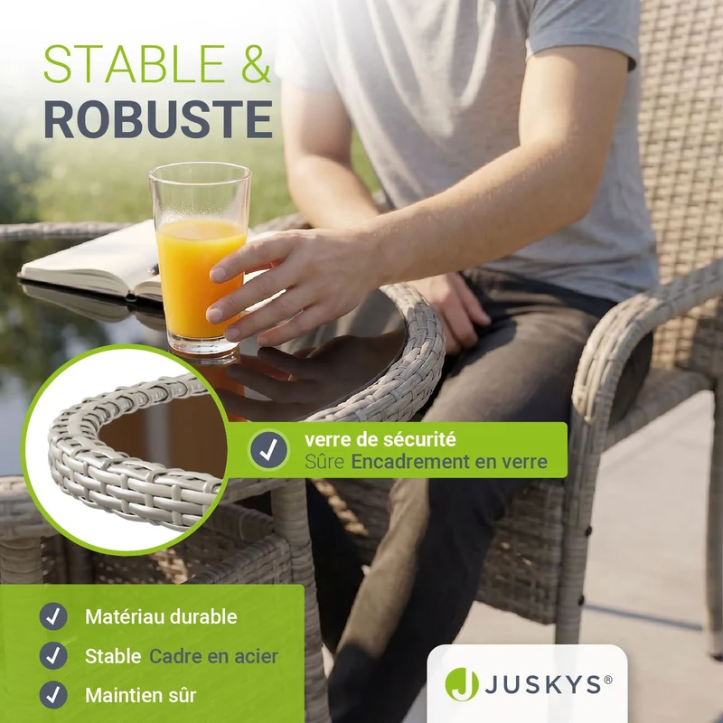 Table de jardin ronde en résine tressée Yoro