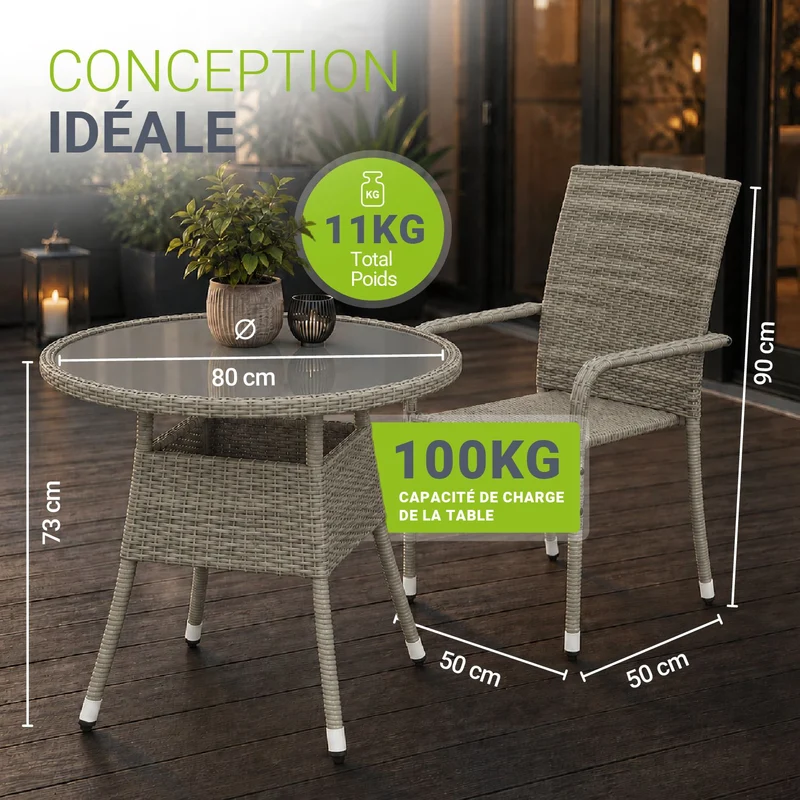 Table de jardin ronde en résine tressée Yoro