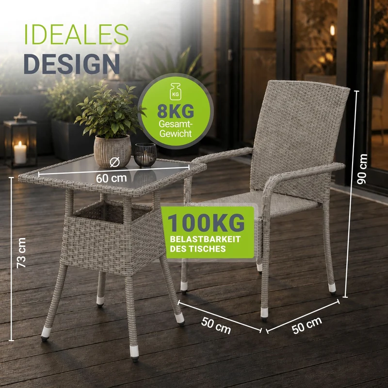 Table de jardin carrée en résine tressée Yoro