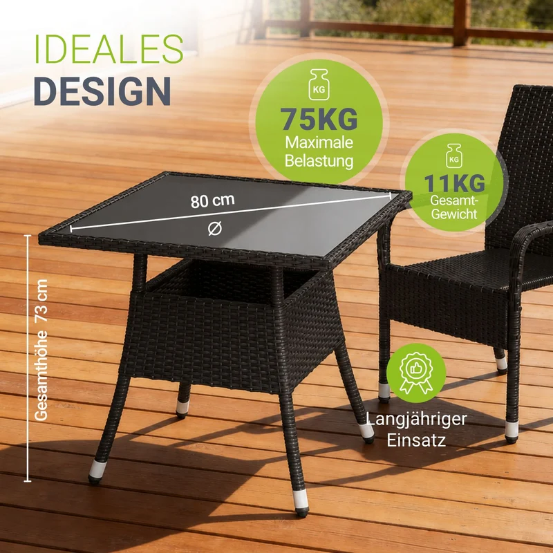 Table de jardin carrée en résine tressée Yoro