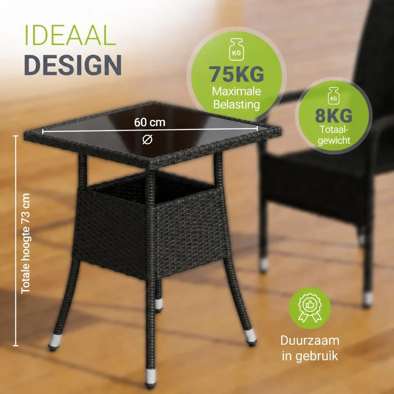 Table de jardin carrée en résine tressée Yoro