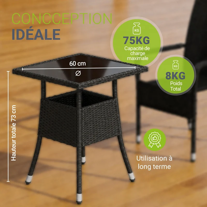 Table de jardin carrée en résine tressée Yoro