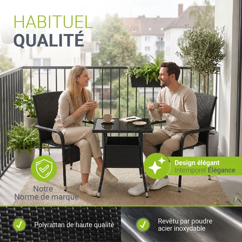 Table de jardin carrée en résine tressée Yoro
