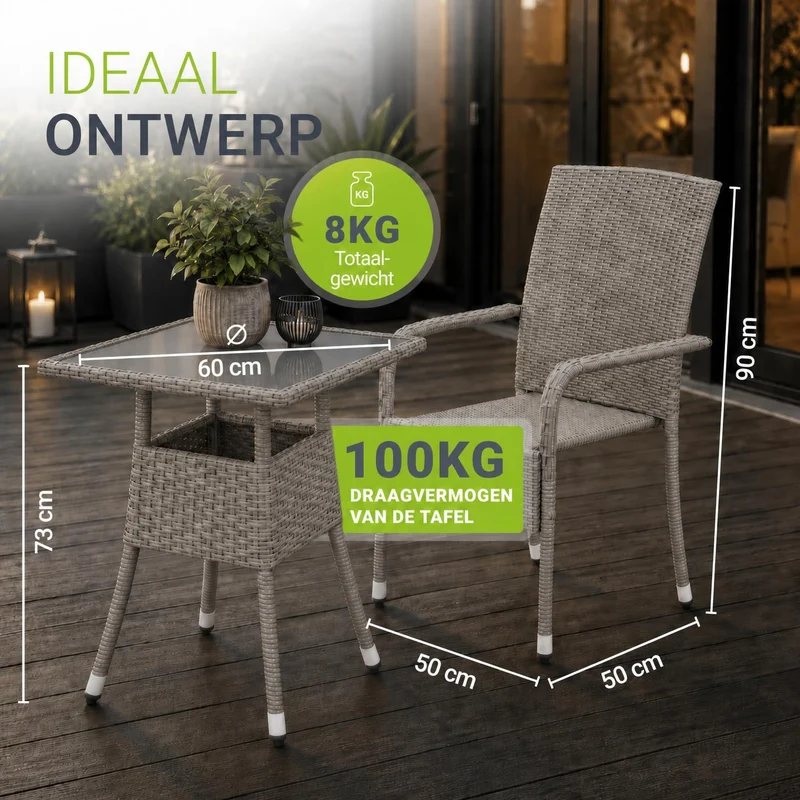 Table de jardin carrée en résine tressée Yoro