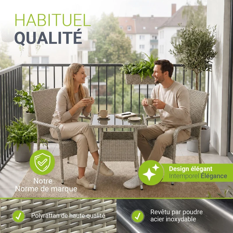 Table de jardin carrée en résine tressée Yoro