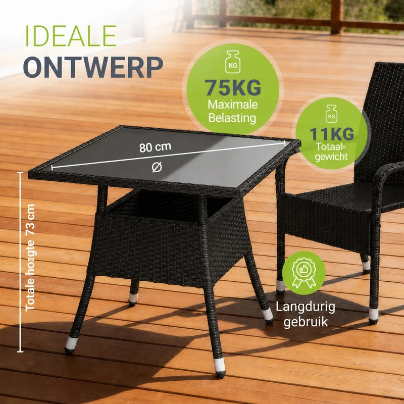 Table de jardin carrée en résine tressée Yoro