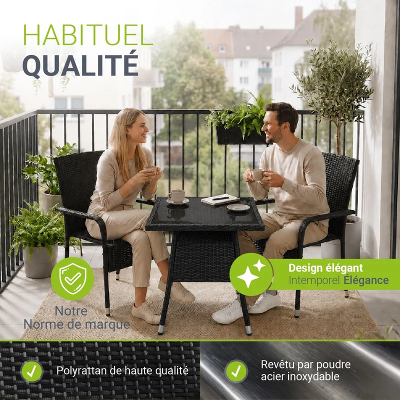 Table de jardin carrée en résine tressée Yoro