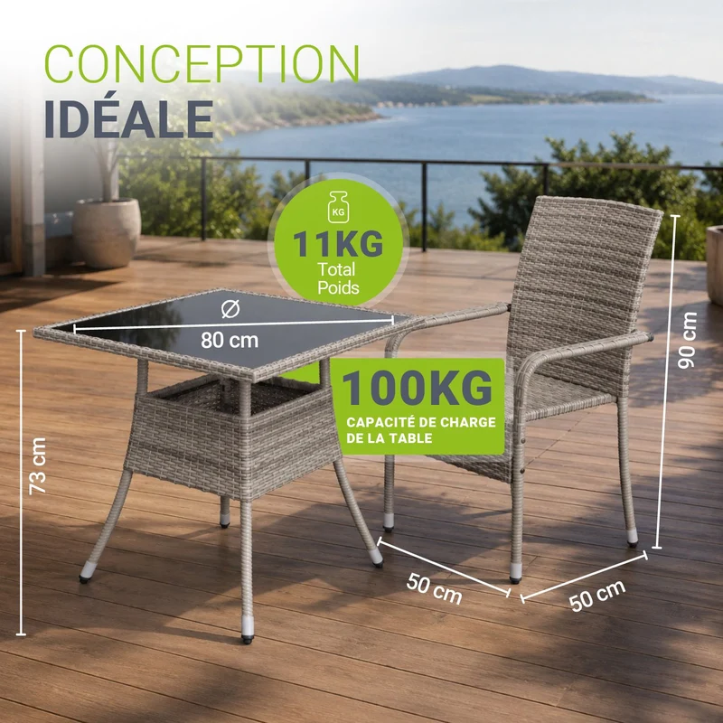 Table de jardin carrée en résine tressée Yoro