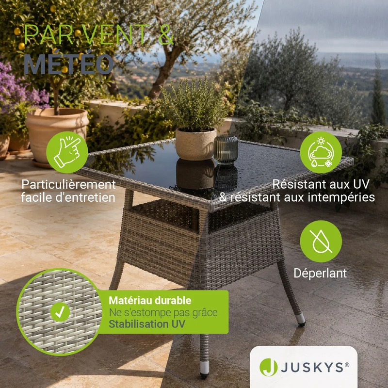 Table de jardin carrée en résine tressée Yoro