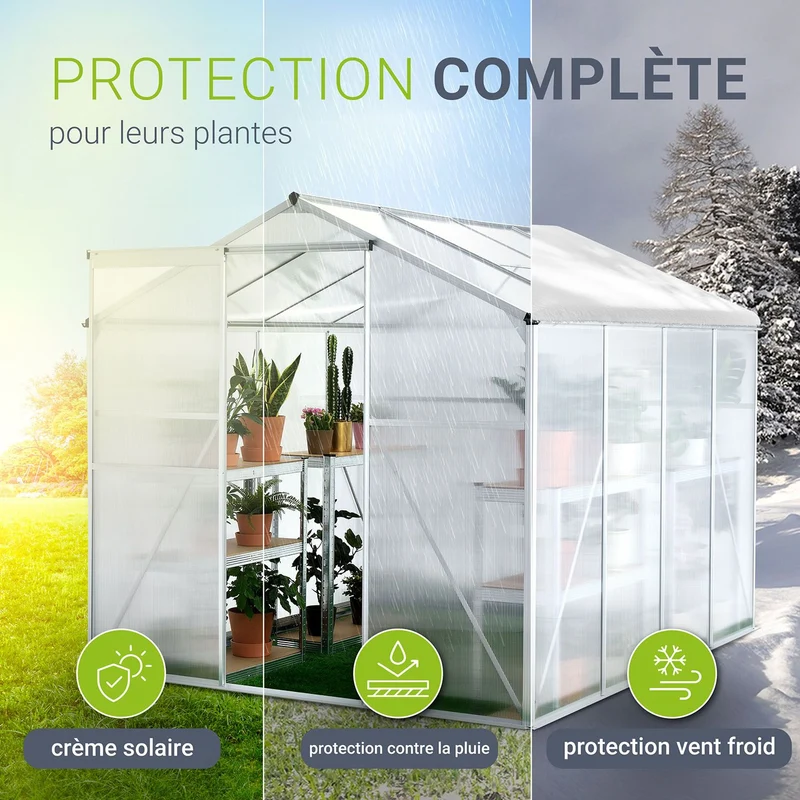 Serre en aluminium avec fondation