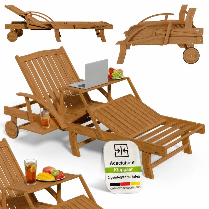 Bain de soleil pliant SunScape en bois d'acacia