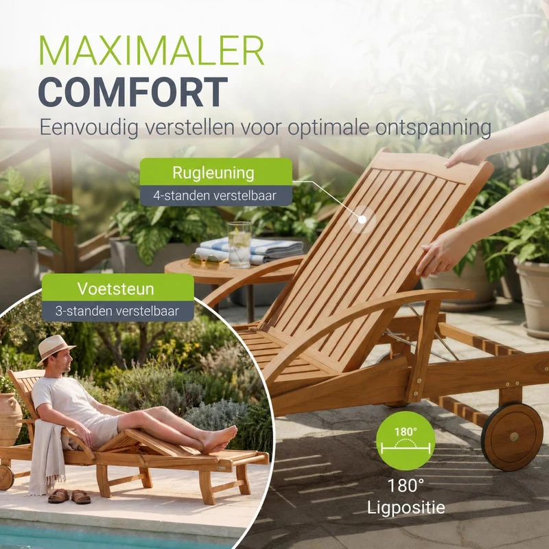 Bain de soleil pliant SunScape en bois d'acacia
