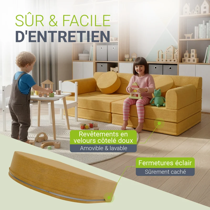 Canapé enfant Kayo en velours côtelé