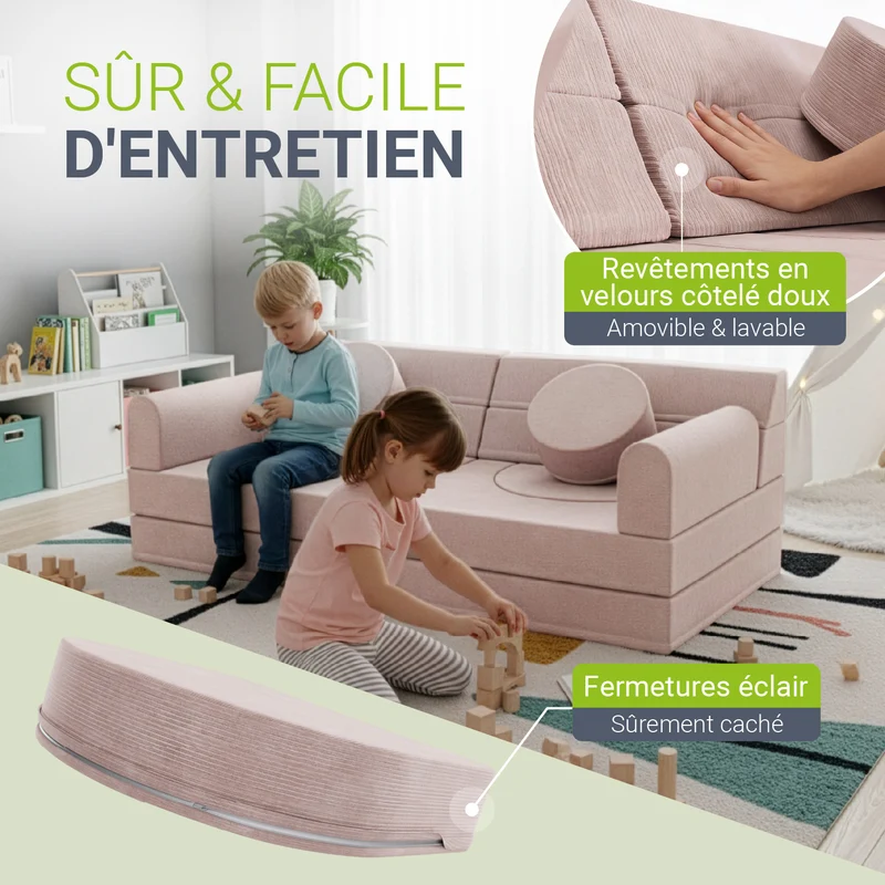 Canapé enfant Kayo en velours côtelé