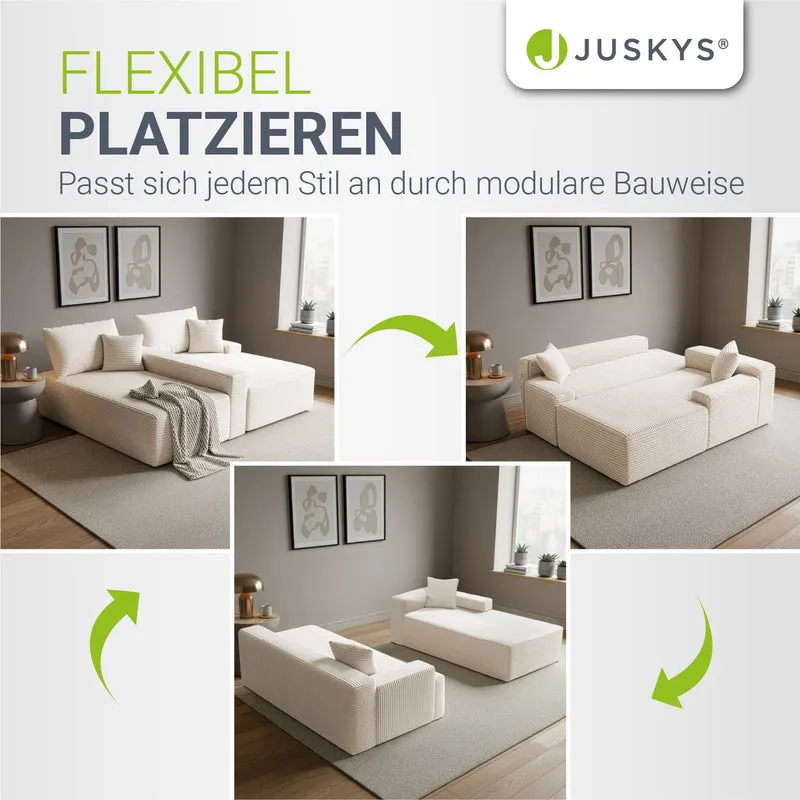 Canapé Coredo avec revêtement en velours côtelé et coussins décoratifs