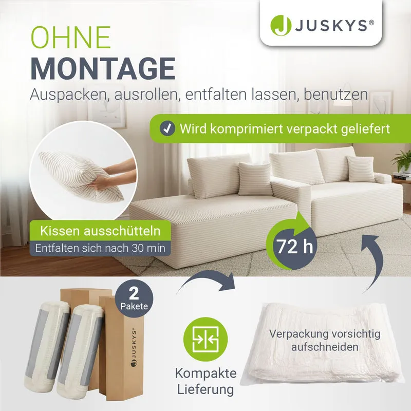 Canapé Coredo avec revêtement en velours côtelé et coussins décoratifs