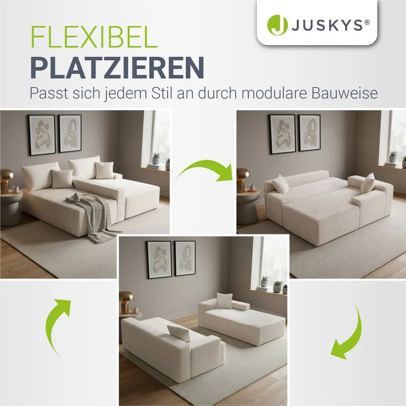 Canapé Coredo avec revêtement en velours côtelé et coussins décoratifs