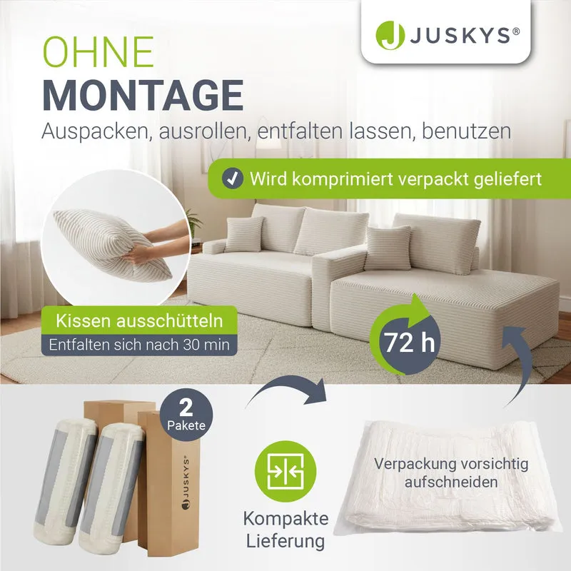 Canapé Coredo avec revêtement en velours côtelé et coussins décoratifs