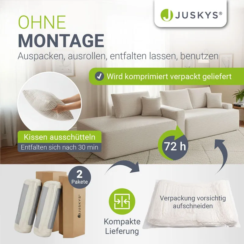 Canapé Coredo avec revêtement en velours côtelé et coussins décoratifs