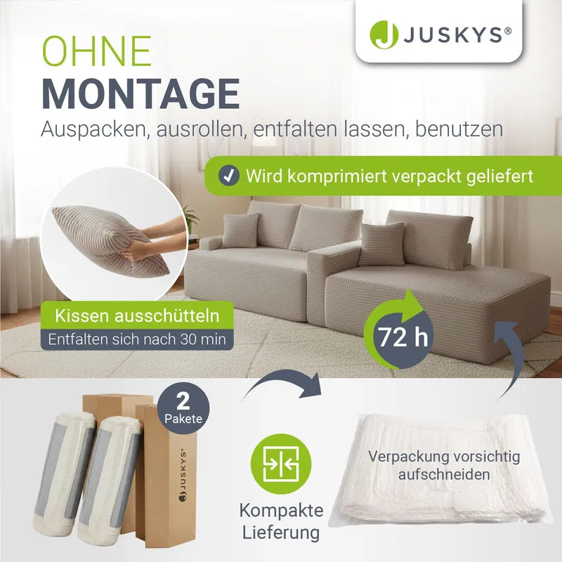 Canapé Coredo avec revêtement en velours côtelé et coussins décoratifs