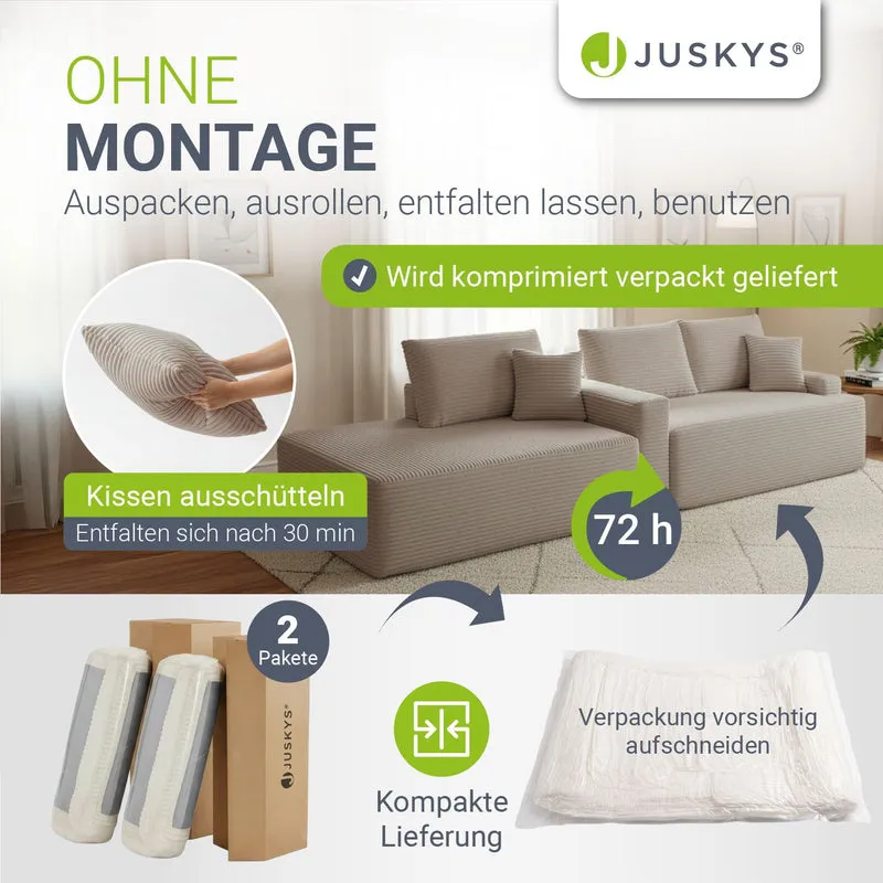 Canapé Coredo avec revêtement en velours côtelé et coussins décoratifs