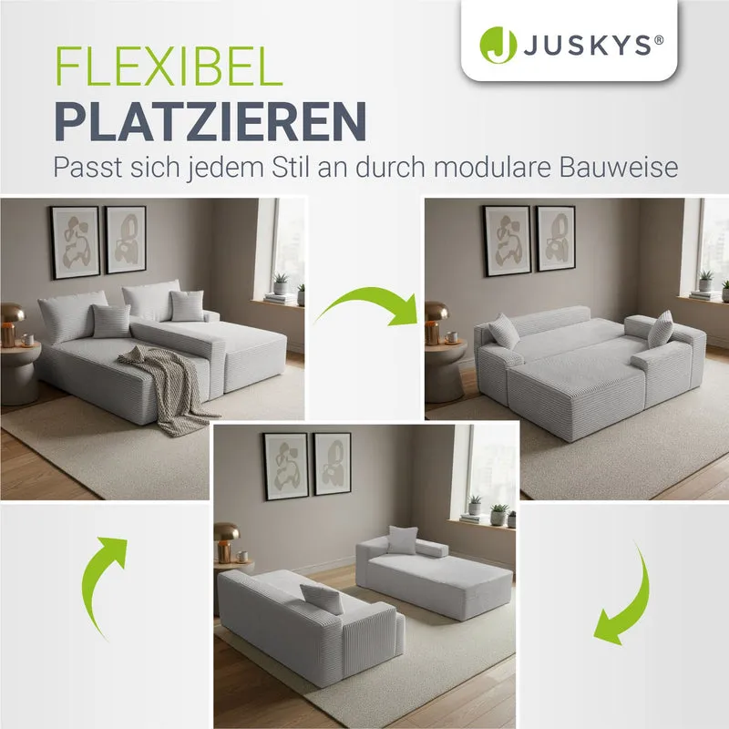 Canapé Coredo avec revêtement en velours côtelé et coussins décoratifs